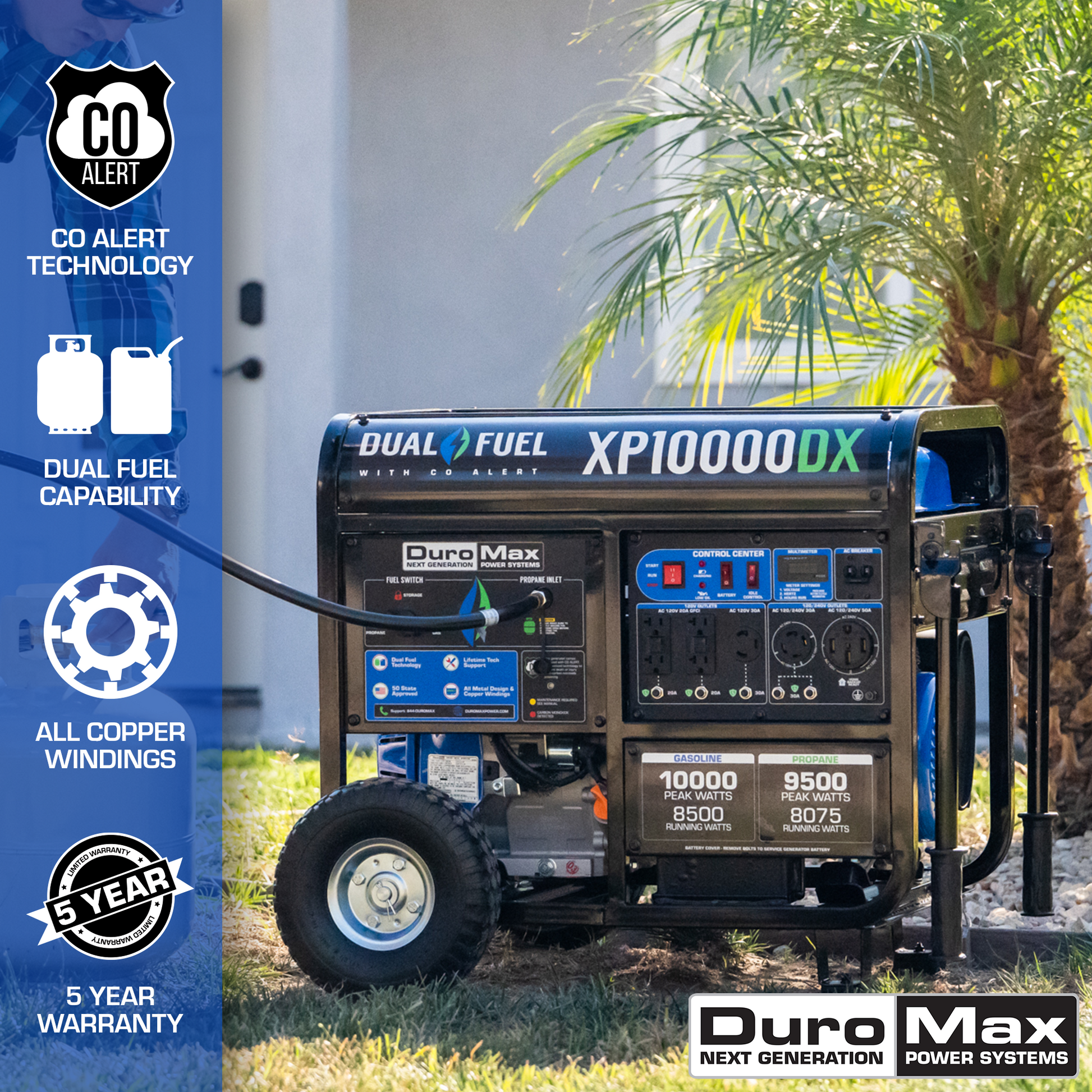 10,000 Watt Dual Fuel Portable Generator w/ CO Alert