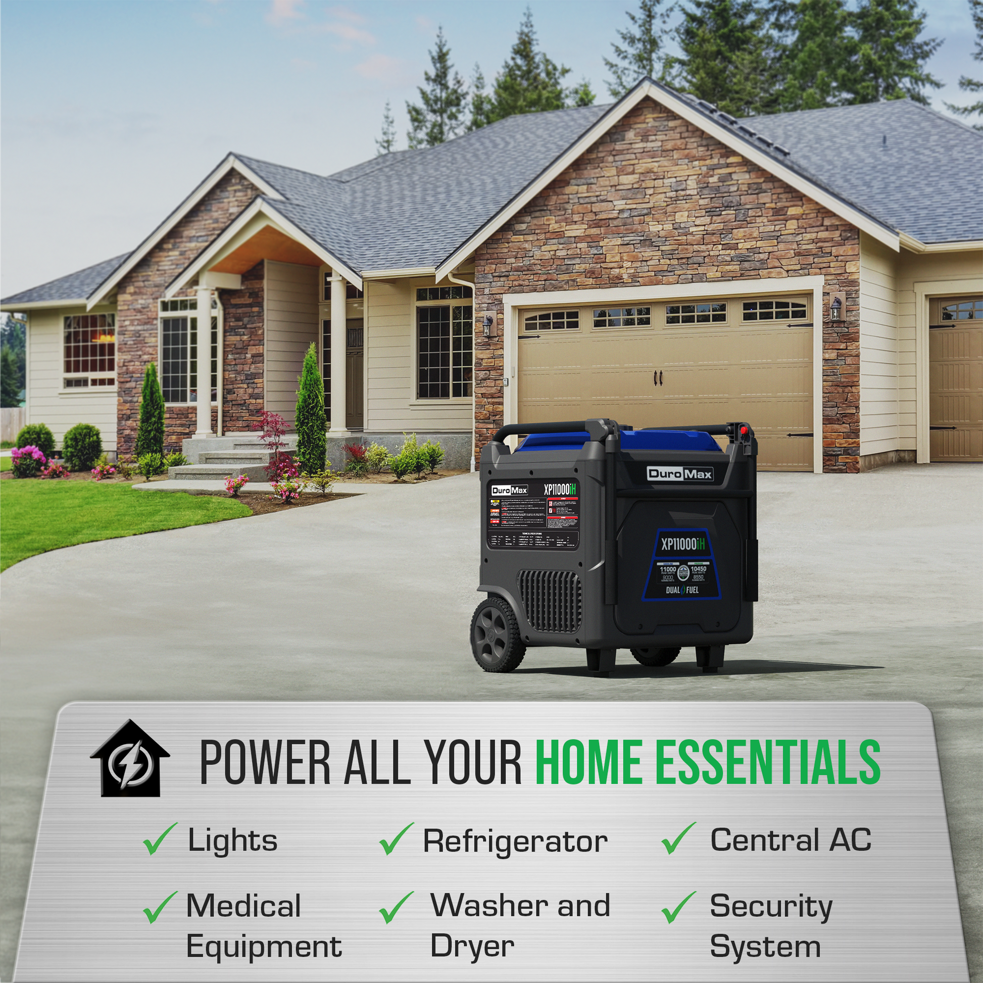 11,000 Watt Portable Dual Fuel Inverter Generator - Quiet, Low THD