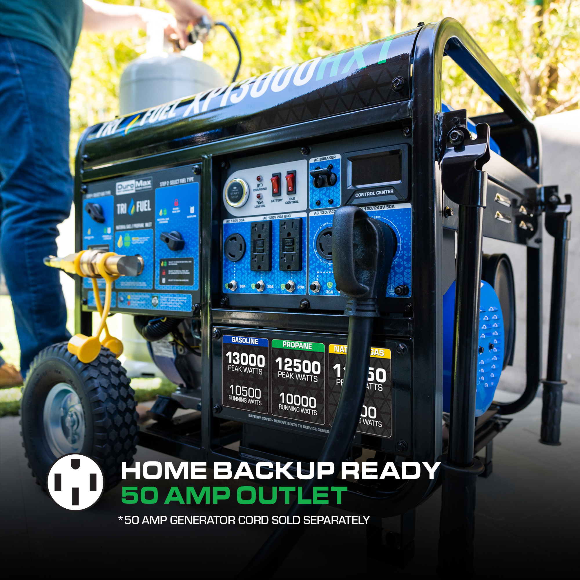 13,000 Watt Tri Fuel Portable HXT Generator w/ CO Alert