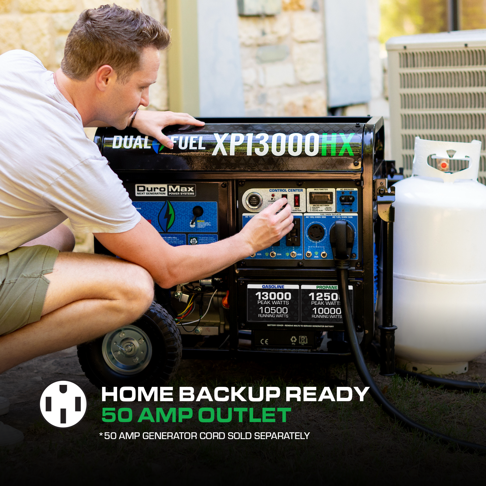 13,000 Watt Dual Fuel Portable HX Generator w/ CO Alert