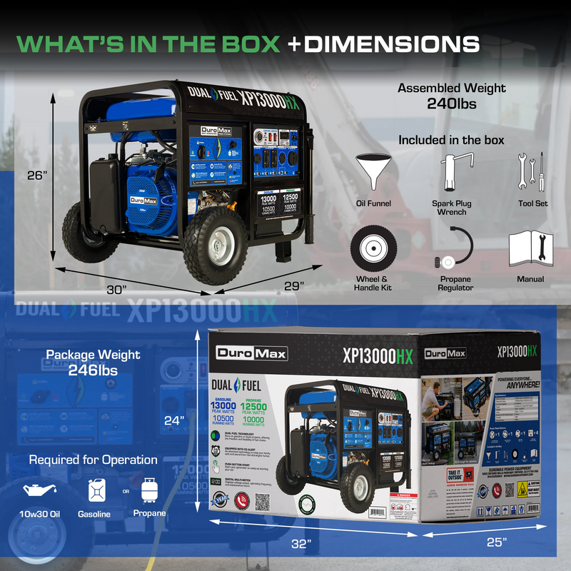 13,000 Watt Dual Fuel Portable HX Generator w/ CO Alert