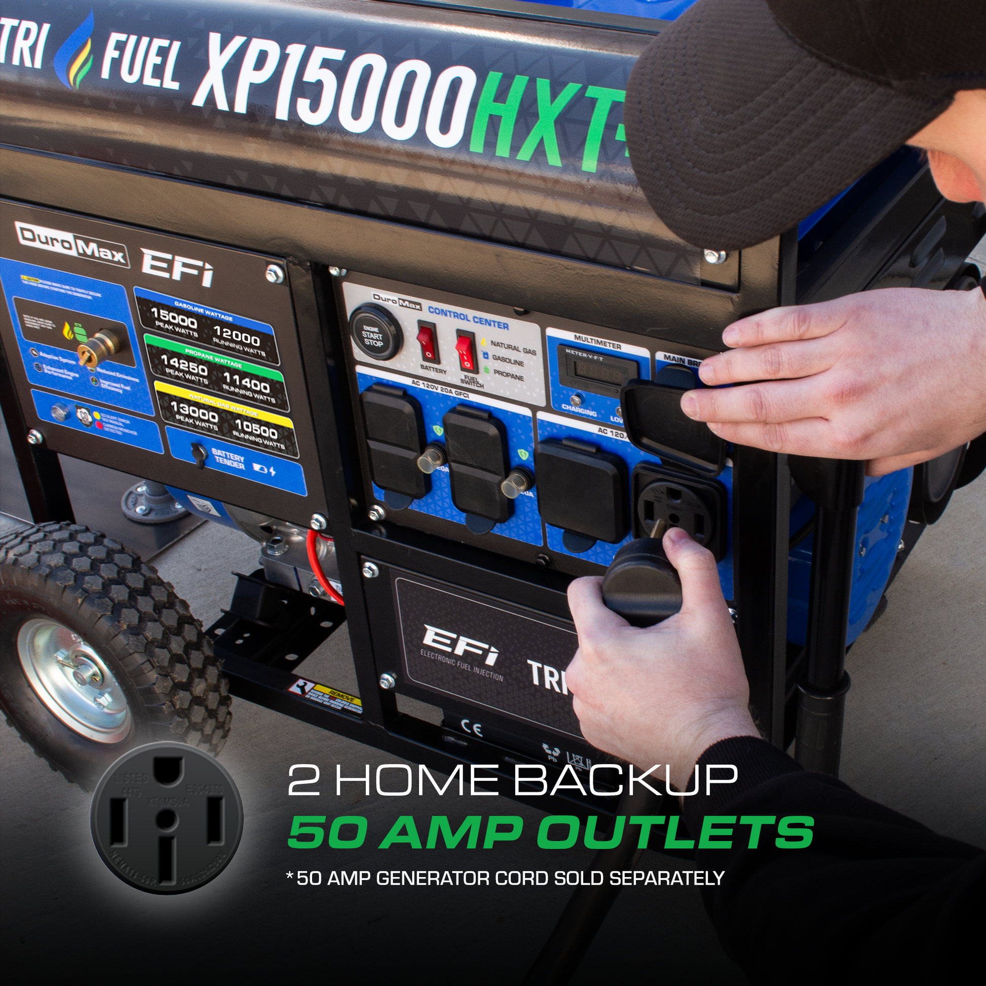 15,000 Watt Electric Start Tri Fuel EFI Portable Generator