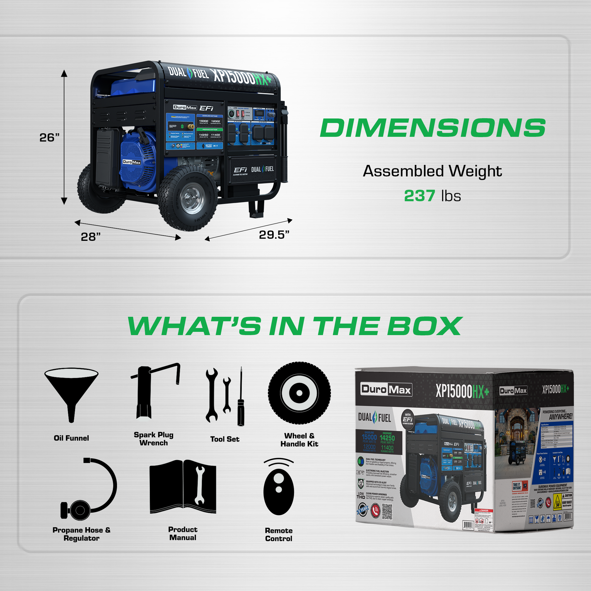 15,000 Watt Electric Start Dual Fuel EFI Portable Generator