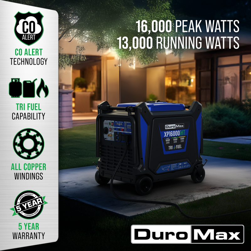 16,000 Watt Portable Tri Fuel Inverter Generator - Quiet, Low THD