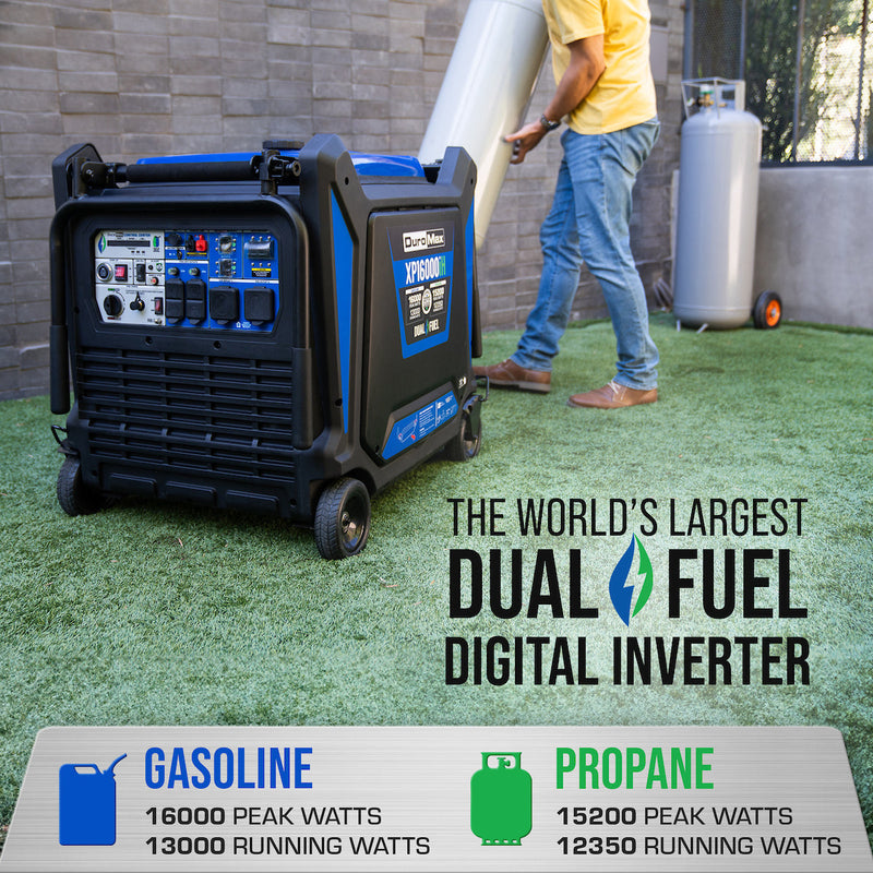 16,000 Watt Portable Dual Fuel Inverter Generator - Quiet, Low THD