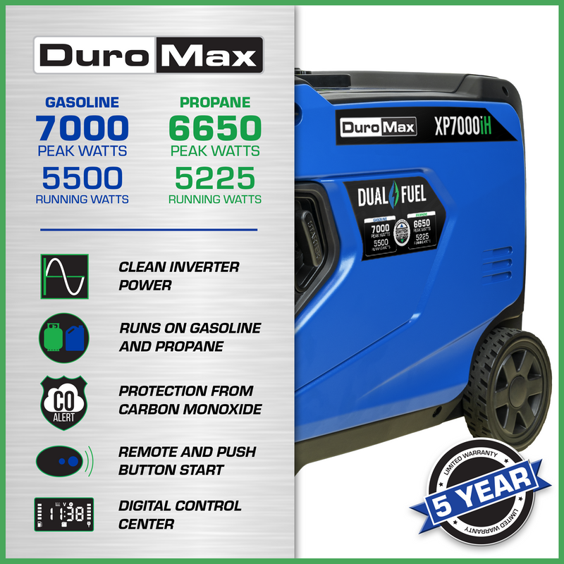 7,000 Watt Portable Dual Fuel Inverter Generator - Quiet, Low THD