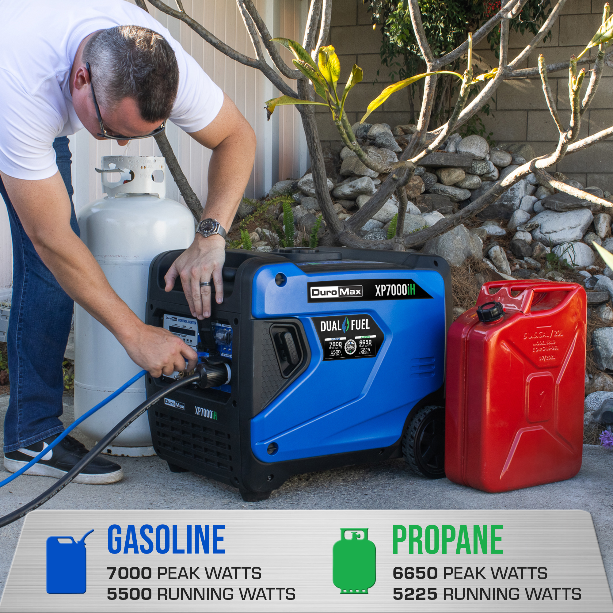 7,000 Watt Portable Dual Fuel Inverter Generator - Quiet, Low THD