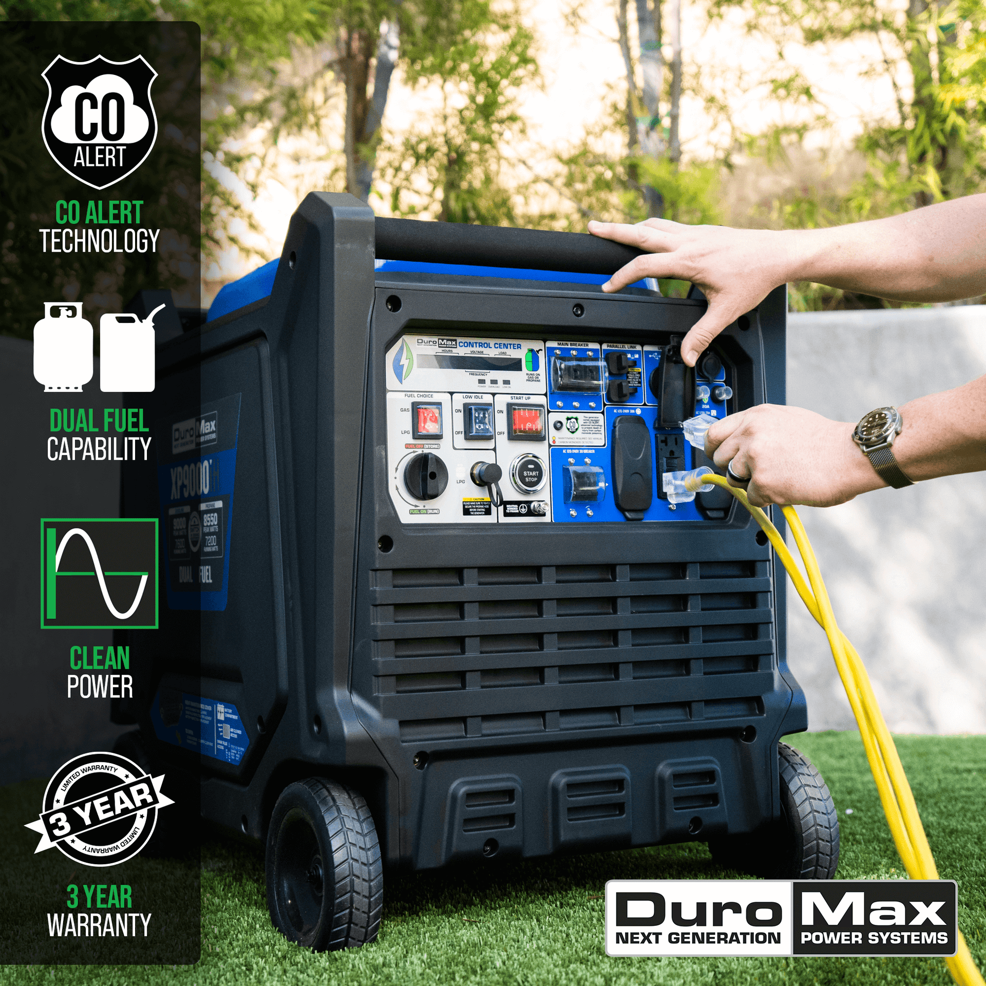 9,000 Watt Portable Dual Fuel Inverter Generator - Quiet, Low THD