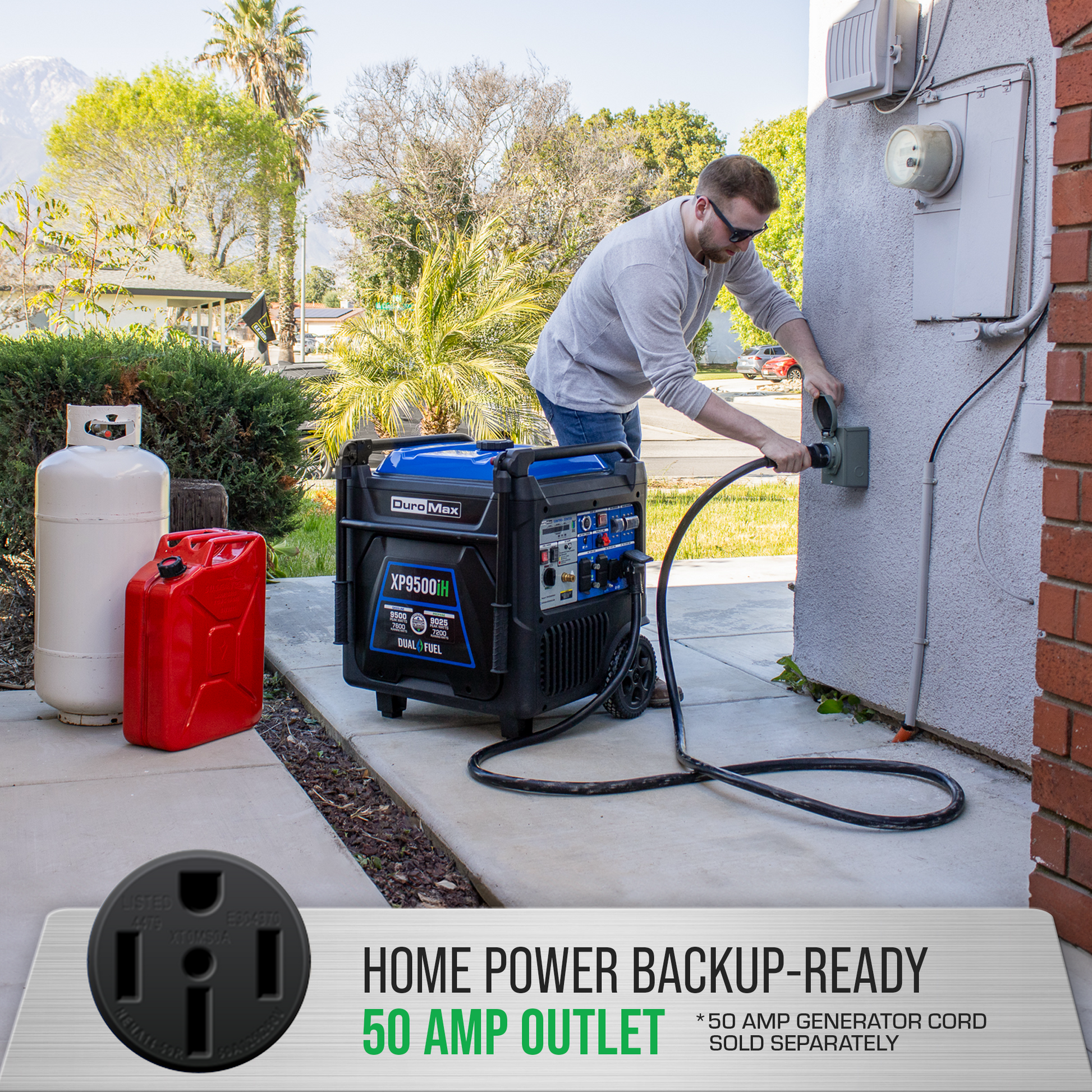 9,500 Watt Portable Dual Fuel Inverter Generator - Quiet, Low THD