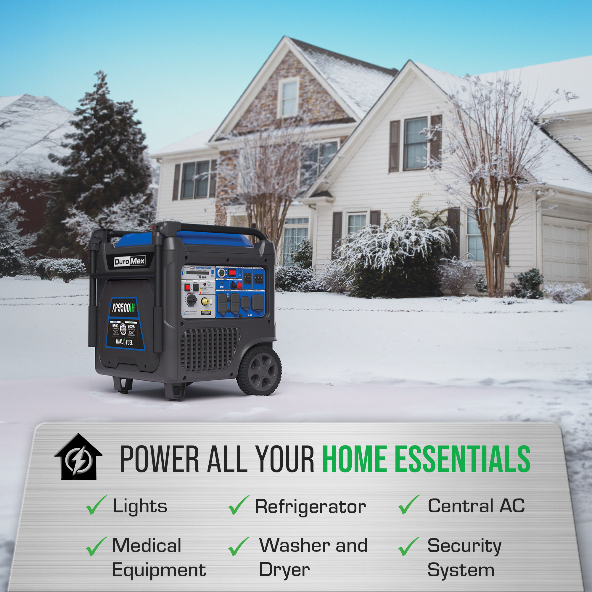 9,500 Watt Portable Dual Fuel Inverter Generator - Quiet, Low THD
