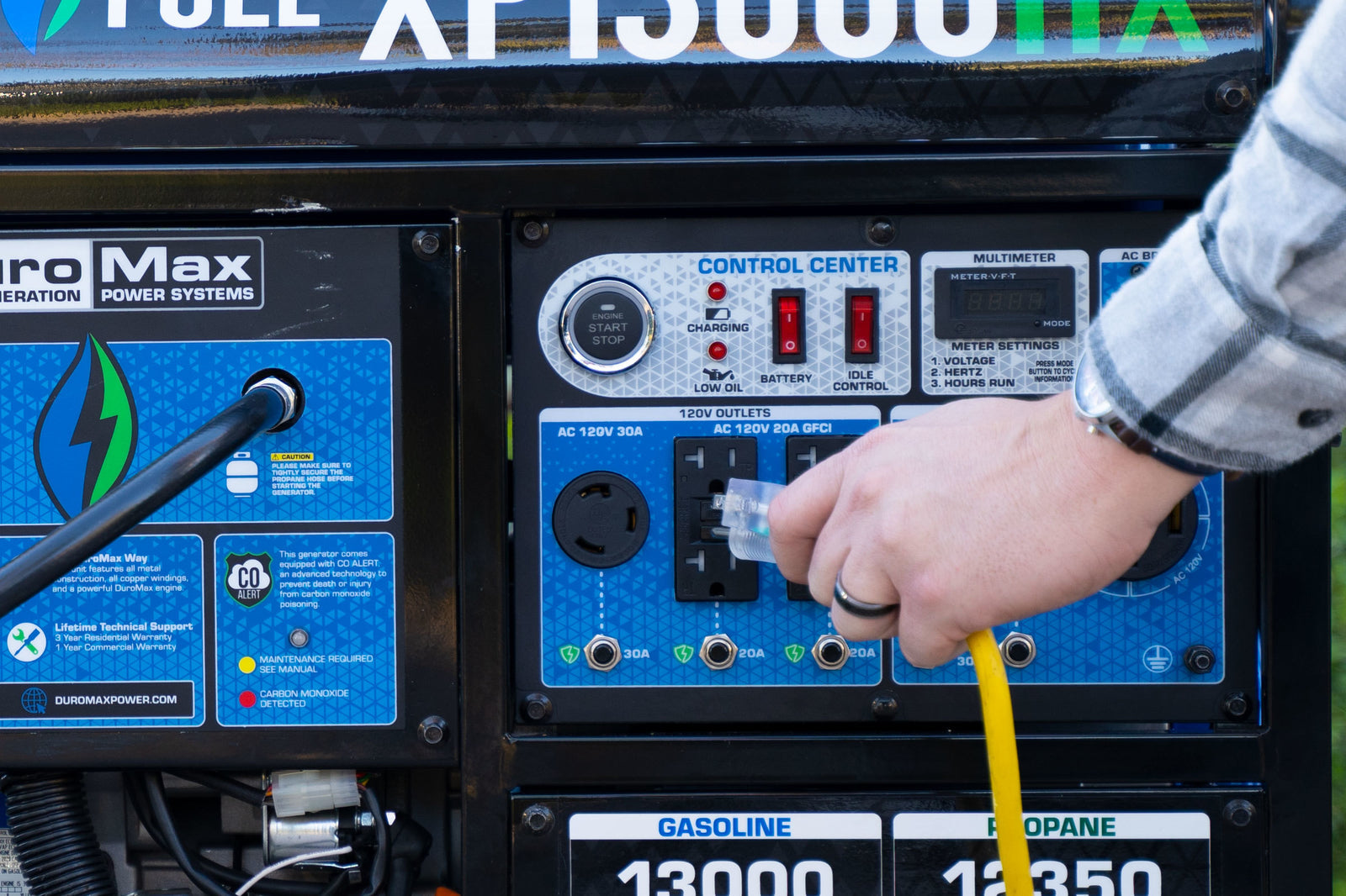 13,000 Watt Dual Fuel Portable HX Generator w/ CO Alert