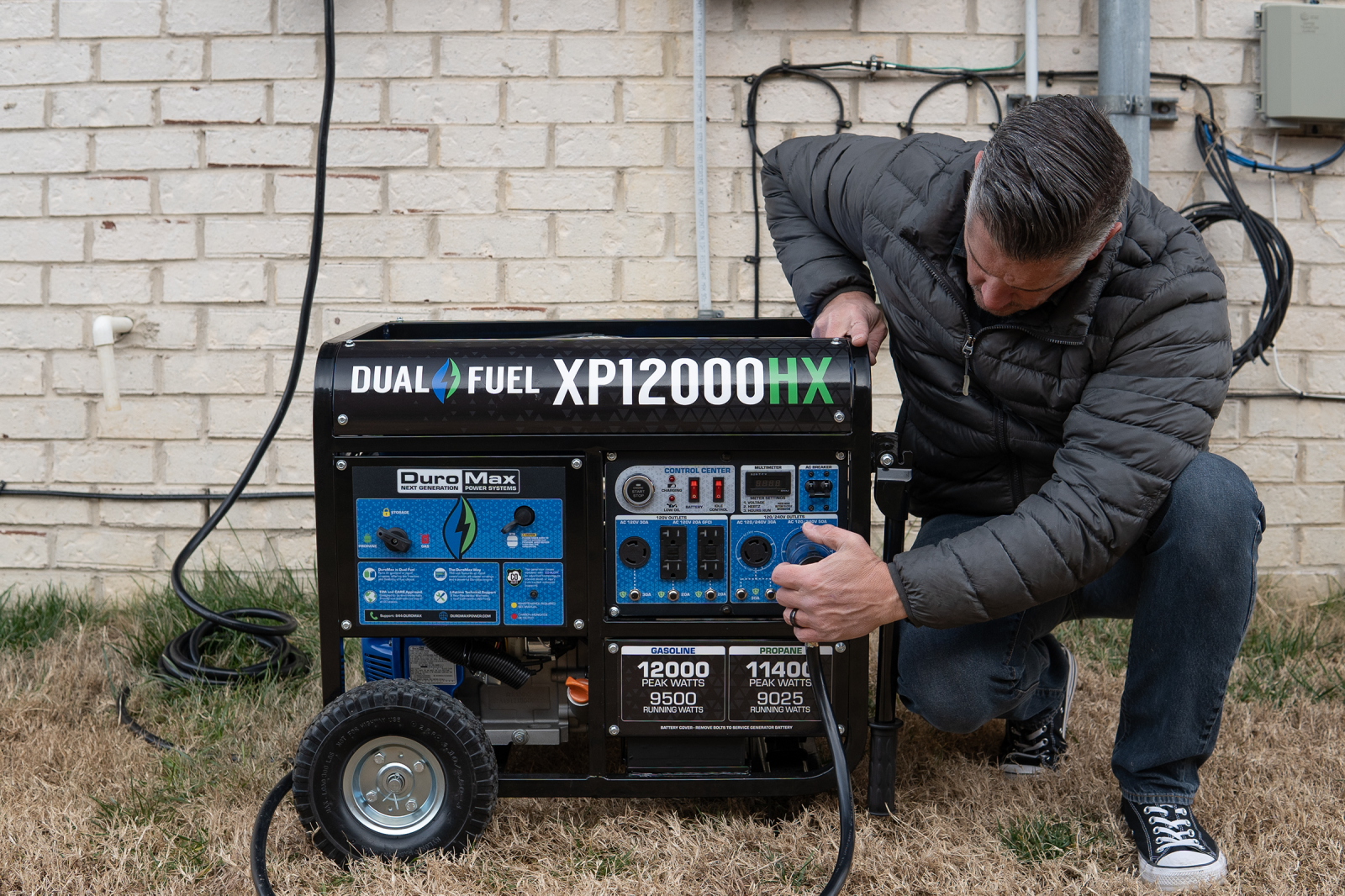 12,000 Watt Dual Fuel Portable HX Generator w/ CO Alert